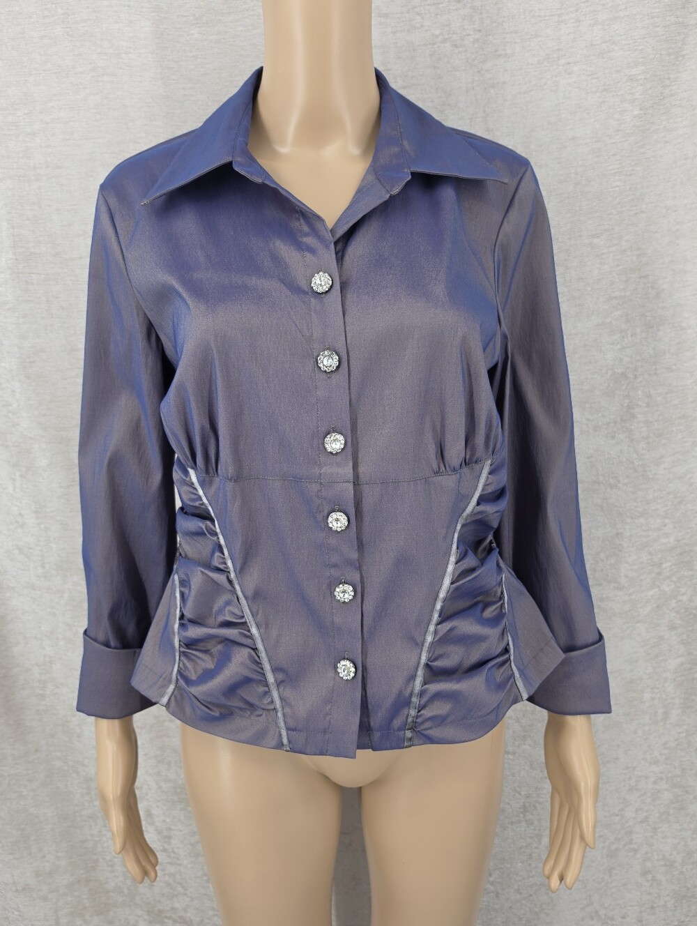 Cachet Vintage Metallic Evening Top Cocktail Rhinestone Buttons Ruching
